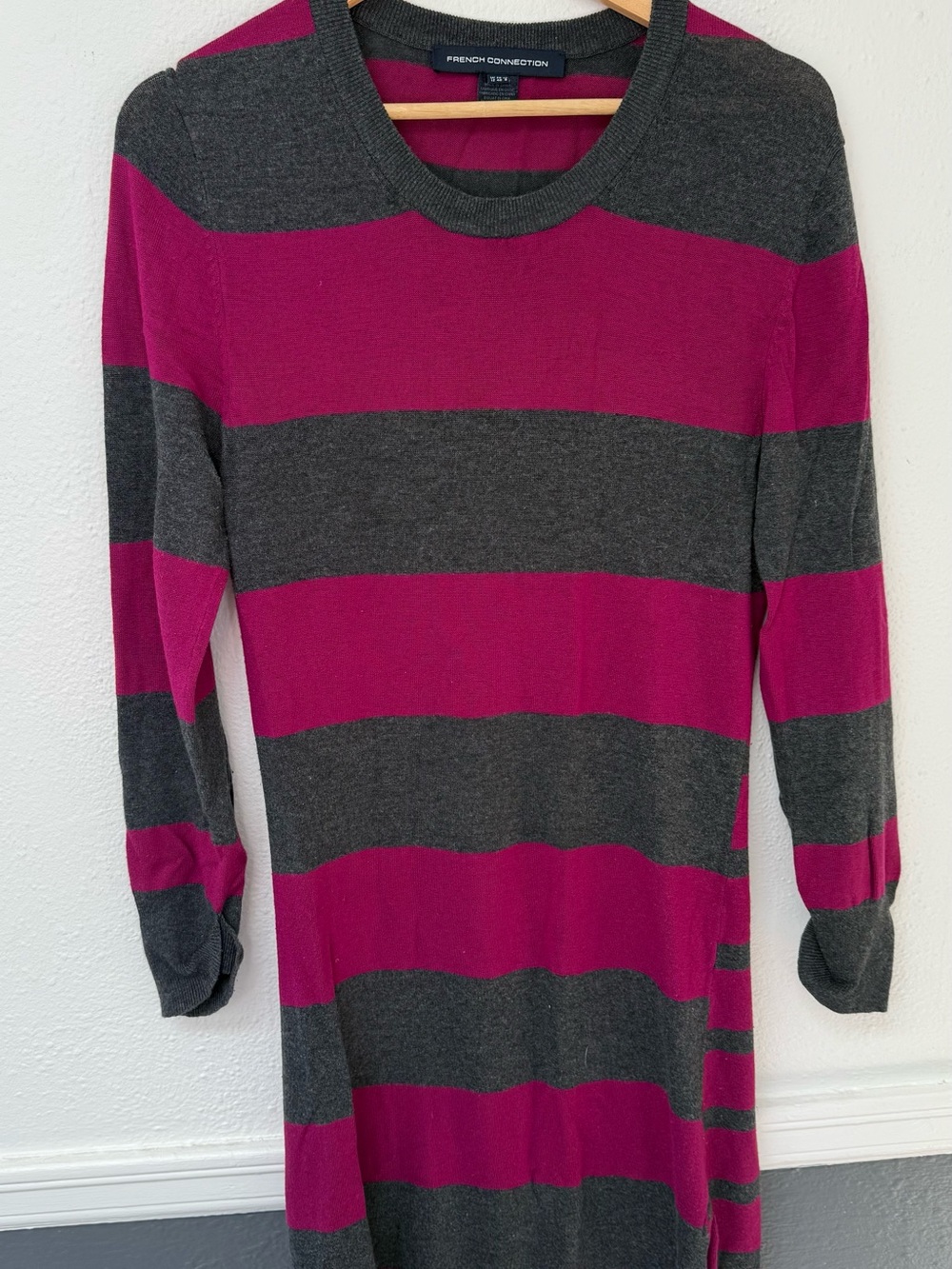 French Connection Women's Magenta & Charcoal Striped Long Sleeve Dress